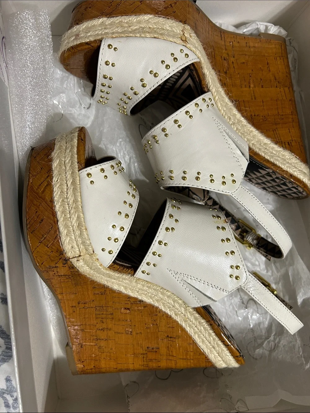Jessica Simpson White Studded Espadrille Wedge Sandals